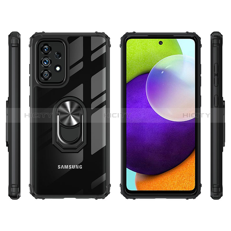 Silicone Matte Finish and Plastic Back Cover Case with Magnetic Finger Ring Stand MQ2 for Samsung Galaxy A72 4G