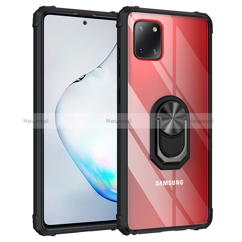 Silicone Matte Finish and Plastic Back Cover Case with Magnetic Finger Ring Stand MQ2 for Samsung Galaxy A81 Black