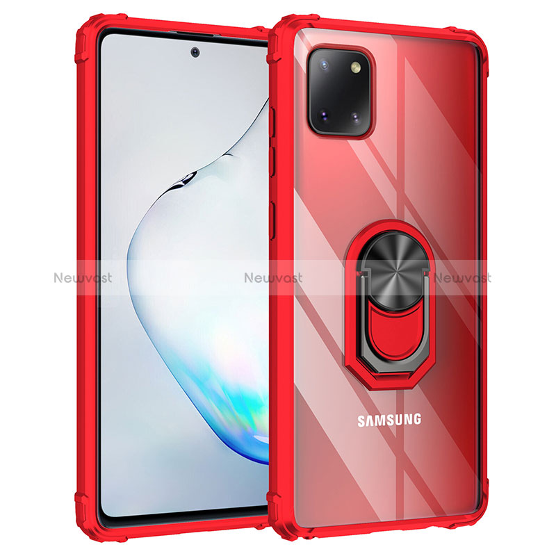 Silicone Matte Finish and Plastic Back Cover Case with Magnetic Finger Ring Stand MQ2 for Samsung Galaxy A81 Red