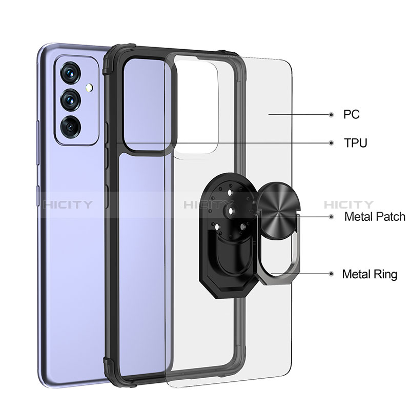 Silicone Matte Finish and Plastic Back Cover Case with Magnetic Finger Ring Stand MQ2 for Samsung Galaxy A82 5G