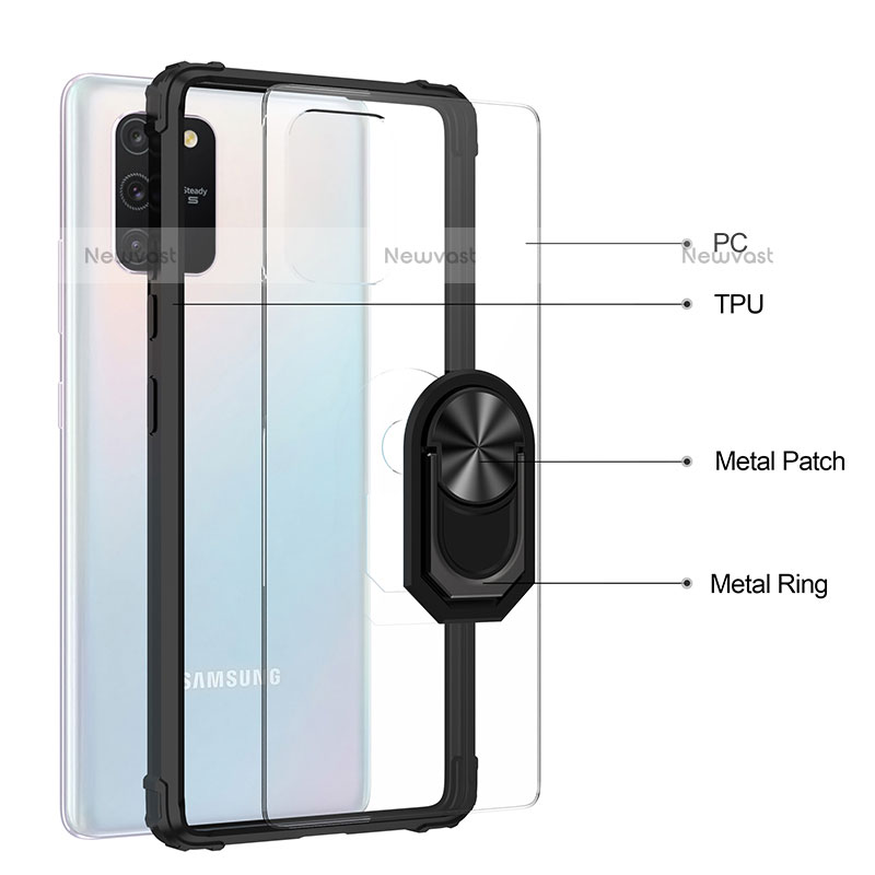 Silicone Matte Finish and Plastic Back Cover Case with Magnetic Finger Ring Stand MQ2 for Samsung Galaxy A91