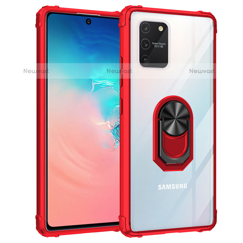 Silicone Matte Finish and Plastic Back Cover Case with Magnetic Finger Ring Stand MQ2 for Samsung Galaxy A91