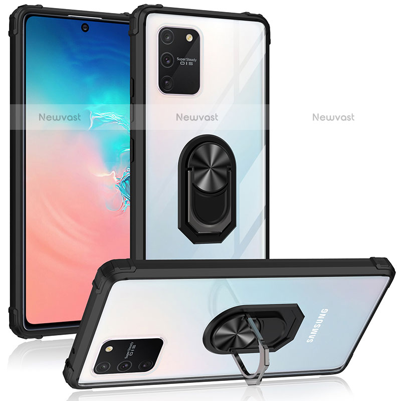 Silicone Matte Finish and Plastic Back Cover Case with Magnetic Finger Ring Stand MQ2 for Samsung Galaxy A91