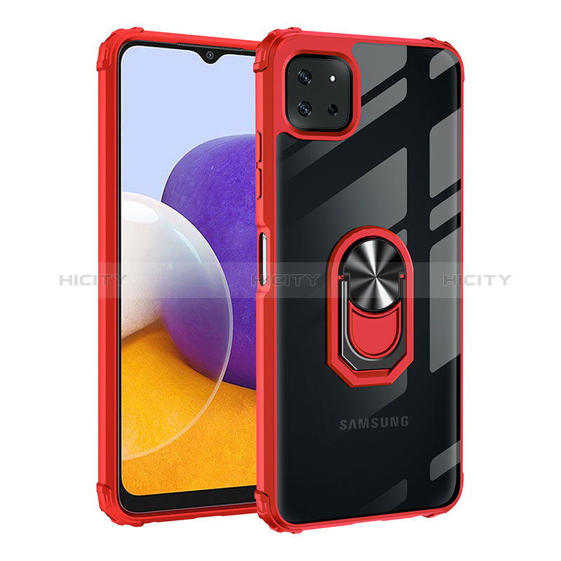 Silicone Matte Finish and Plastic Back Cover Case with Magnetic Finger Ring Stand MQ2 for Samsung Galaxy F42 5G