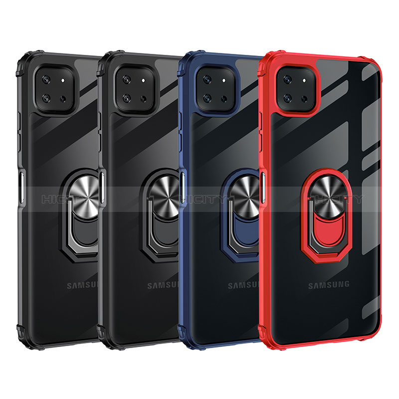 Silicone Matte Finish and Plastic Back Cover Case with Magnetic Finger Ring Stand MQ2 for Samsung Galaxy F42 5G