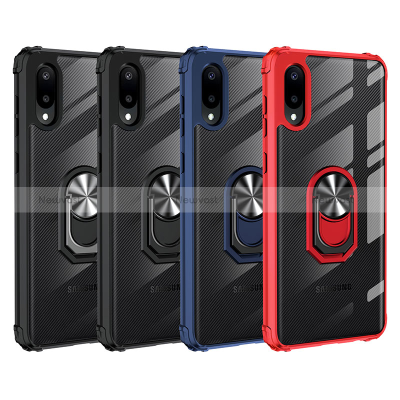 Silicone Matte Finish and Plastic Back Cover Case with Magnetic Finger Ring Stand MQ2 for Samsung Galaxy M02