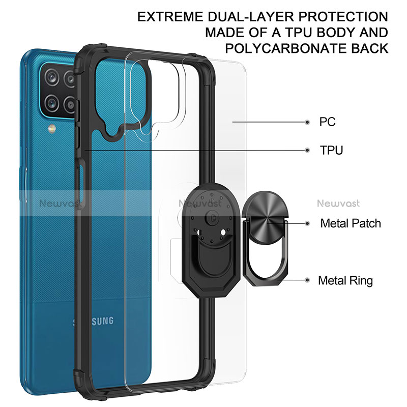 Silicone Matte Finish and Plastic Back Cover Case with Magnetic Finger Ring Stand MQ2 for Samsung Galaxy M12