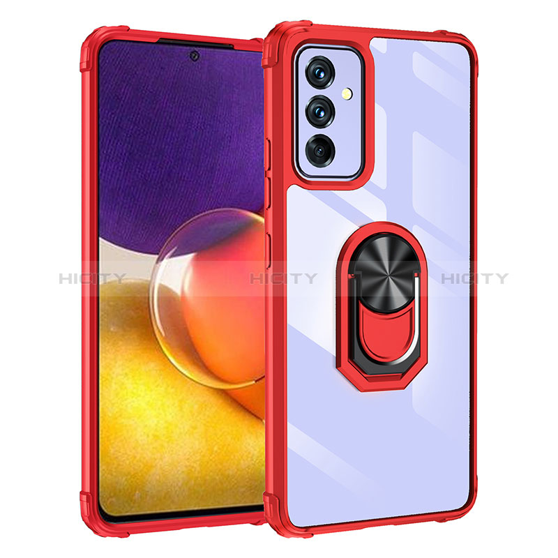 Silicone Matte Finish and Plastic Back Cover Case with Magnetic Finger Ring Stand MQ2 for Samsung Galaxy M34 5G Red