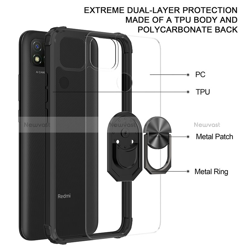 Silicone Matte Finish and Plastic Back Cover Case with Magnetic Finger Ring Stand MQ2 for Xiaomi POCO C3