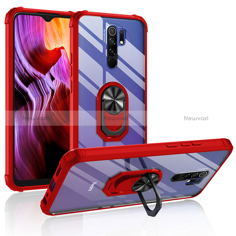 Silicone Matte Finish and Plastic Back Cover Case with Magnetic Finger Ring Stand MQ2 for Xiaomi Poco M2