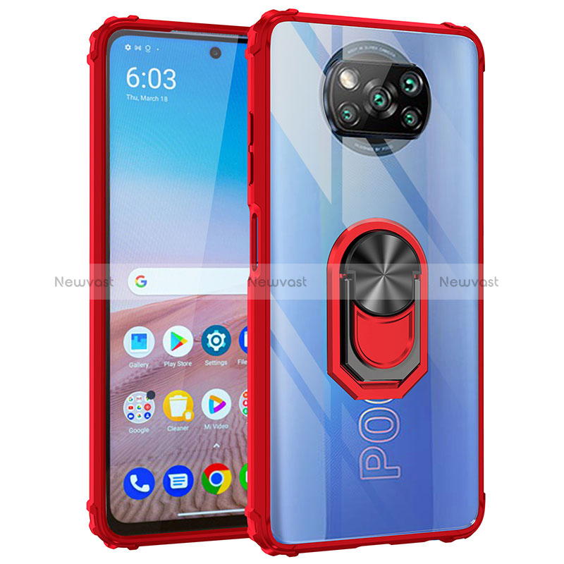 Silicone Matte Finish and Plastic Back Cover Case with Magnetic Finger Ring Stand MQ2 for Xiaomi Poco X3 NFC