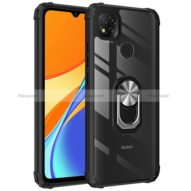 Silicone Matte Finish and Plastic Back Cover Case with Magnetic Finger Ring Stand MQ2 for Xiaomi Redmi 9 Activ