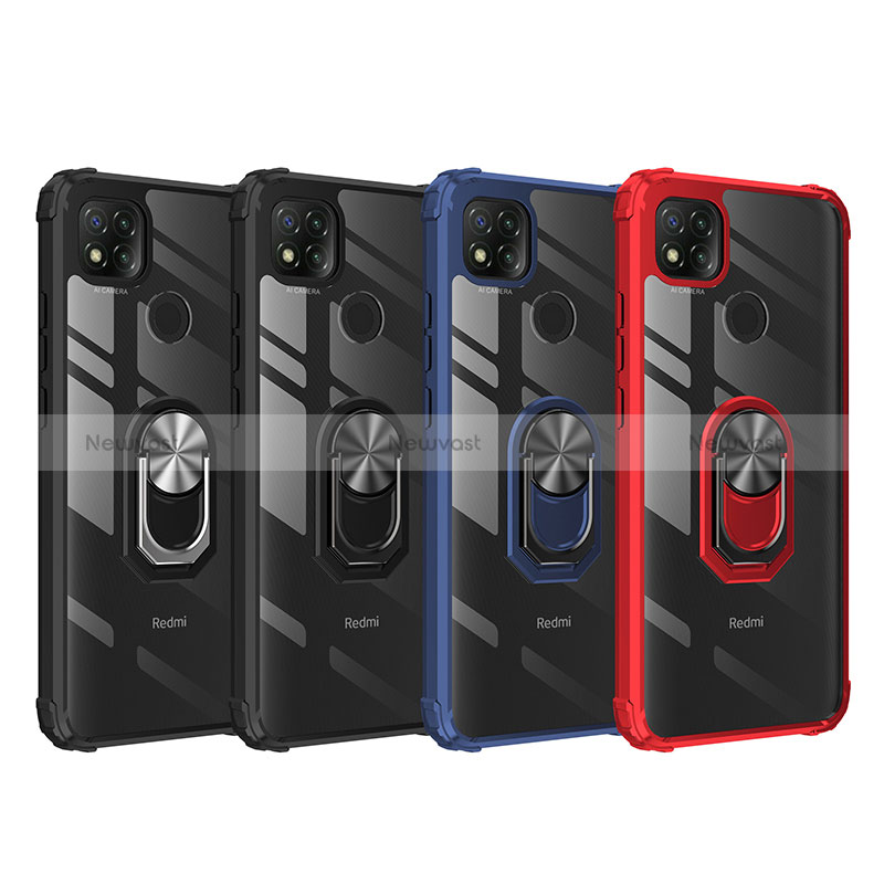 Silicone Matte Finish and Plastic Back Cover Case with Magnetic Finger Ring Stand MQ2 for Xiaomi Redmi 9 Activ