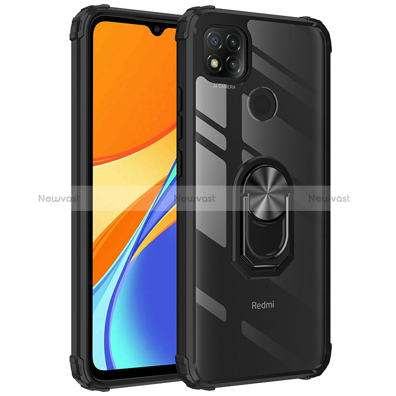 Silicone Matte Finish and Plastic Back Cover Case with Magnetic Finger Ring Stand MQ2 for Xiaomi Redmi 9 Activ Black