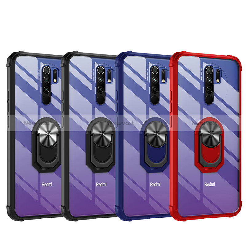 Silicone Matte Finish and Plastic Back Cover Case with Magnetic Finger Ring Stand MQ2 for Xiaomi Redmi 9 Prime India