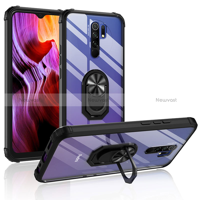 Silicone Matte Finish and Plastic Back Cover Case with Magnetic Finger Ring Stand MQ2 for Xiaomi Redmi 9 Prime India