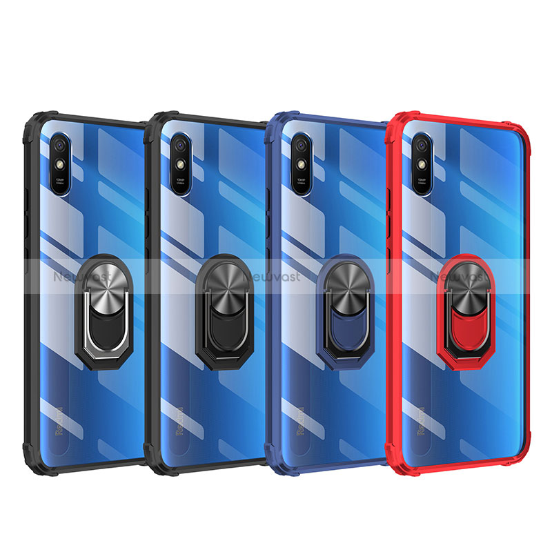 Silicone Matte Finish and Plastic Back Cover Case with Magnetic Finger Ring Stand MQ2 for Xiaomi Redmi 9A