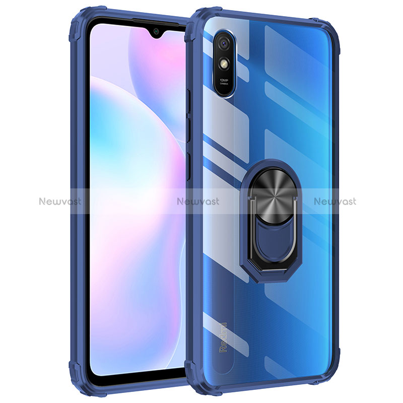 Silicone Matte Finish and Plastic Back Cover Case with Magnetic Finger Ring Stand MQ2 for Xiaomi Redmi 9AT