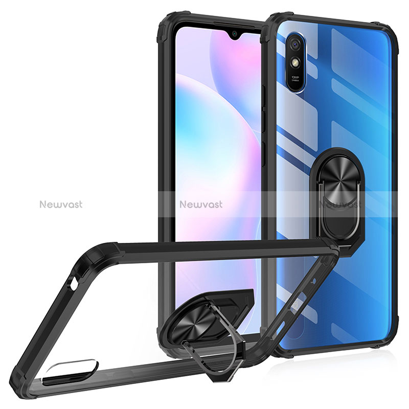 Silicone Matte Finish and Plastic Back Cover Case with Magnetic Finger Ring Stand MQ2 for Xiaomi Redmi 9AT