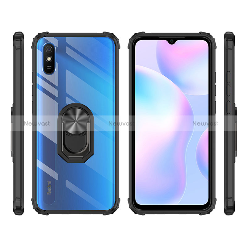 Silicone Matte Finish and Plastic Back Cover Case with Magnetic Finger Ring Stand MQ2 for Xiaomi Redmi 9AT