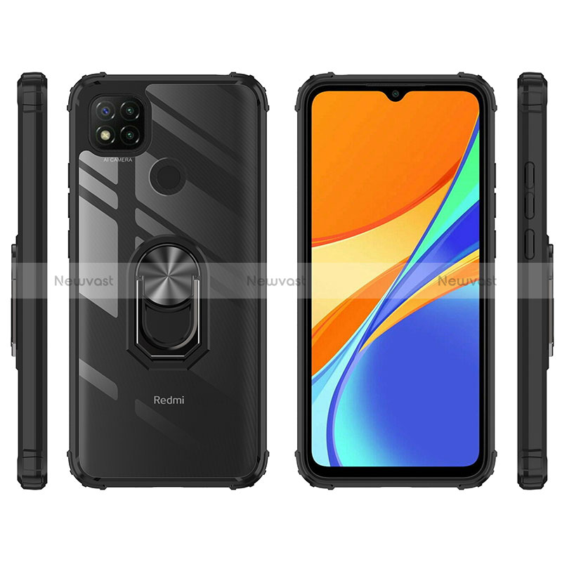 Silicone Matte Finish and Plastic Back Cover Case with Magnetic Finger Ring Stand MQ2 for Xiaomi Redmi 9C