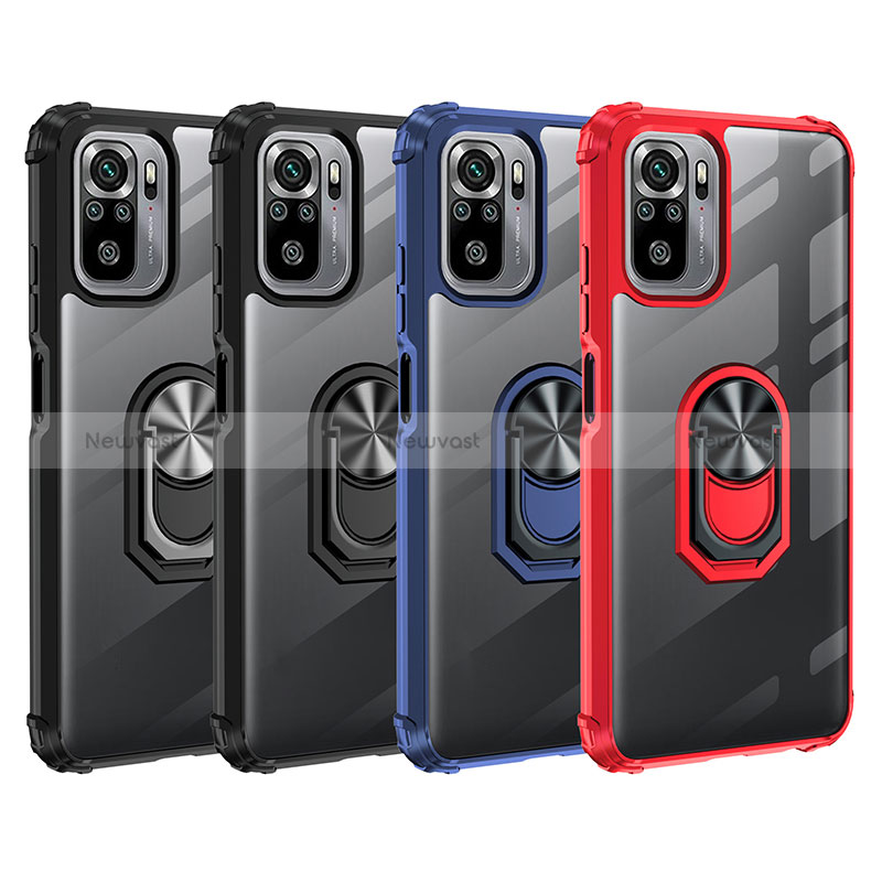 Silicone Matte Finish and Plastic Back Cover Case with Magnetic Finger Ring Stand MQ2 for Xiaomi Redmi Note 10 4G