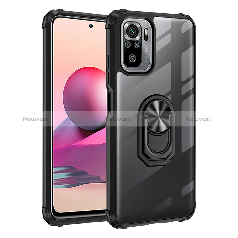 Silicone Matte Finish and Plastic Back Cover Case with Magnetic Finger Ring Stand MQ2 for Xiaomi Redmi Note 10 4G