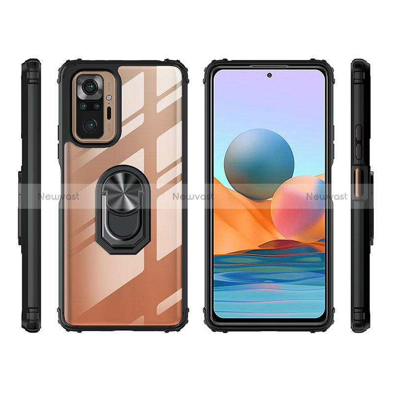 Silicone Matte Finish and Plastic Back Cover Case with Magnetic Finger Ring Stand MQ2 for Xiaomi Redmi Note 10 Pro 4G