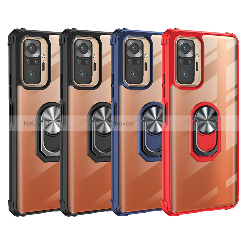 Silicone Matte Finish and Plastic Back Cover Case with Magnetic Finger Ring Stand MQ2 for Xiaomi Redmi Note 10 Pro 4G