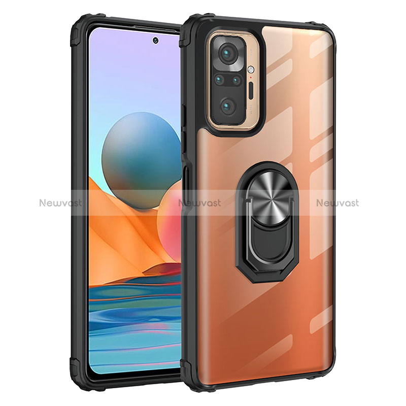 Silicone Matte Finish and Plastic Back Cover Case with Magnetic Finger Ring Stand MQ2 for Xiaomi Redmi Note 10 Pro 4G