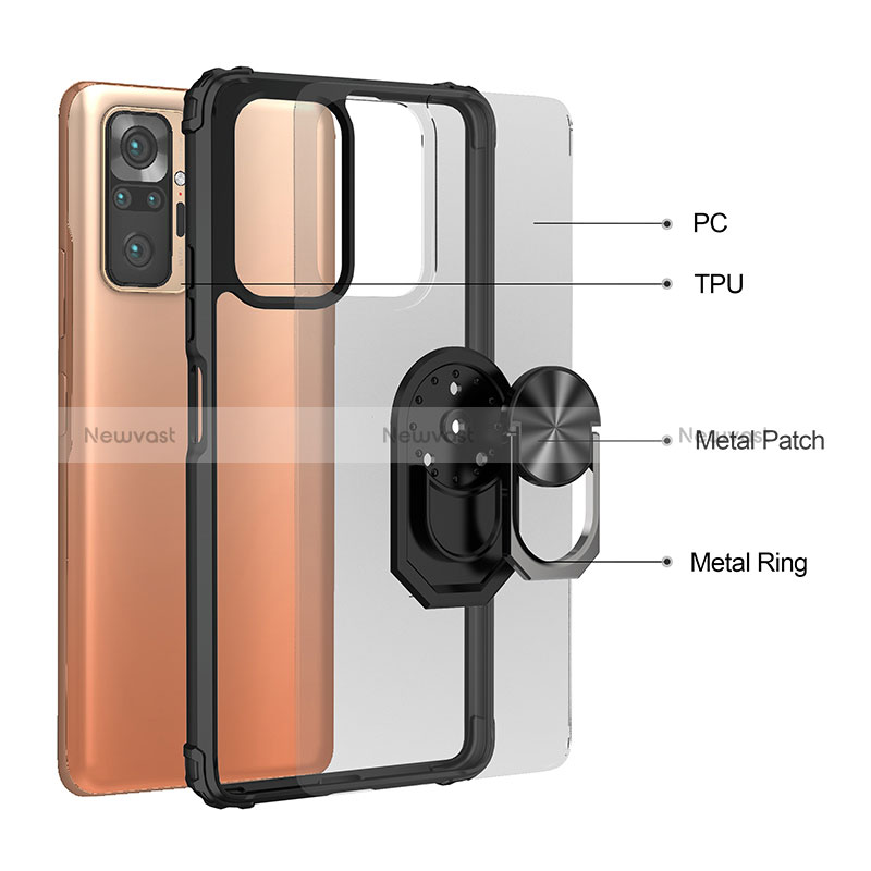 Silicone Matte Finish and Plastic Back Cover Case with Magnetic Finger Ring Stand MQ2 for Xiaomi Redmi Note 10 Pro 4G