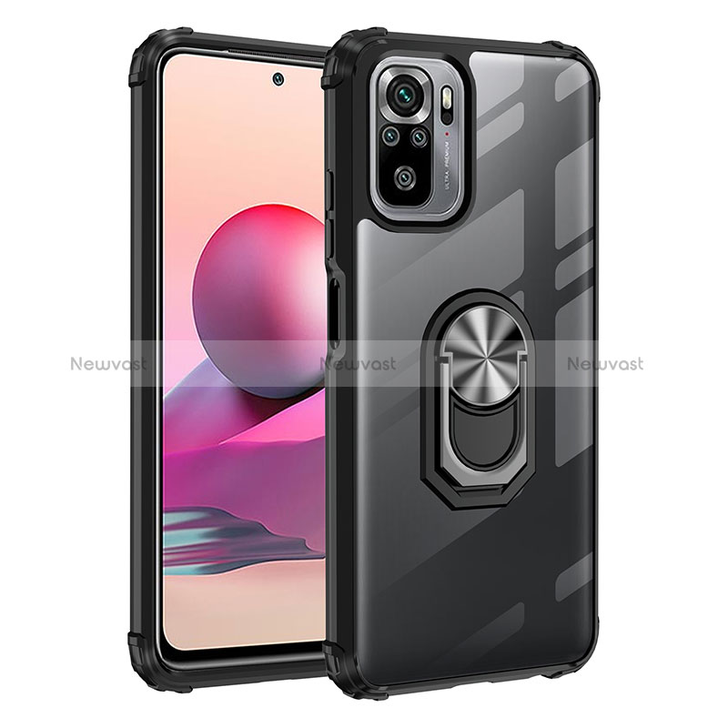 Silicone Matte Finish and Plastic Back Cover Case with Magnetic Finger Ring Stand MQ2 for Xiaomi Redmi Note 10S 4G