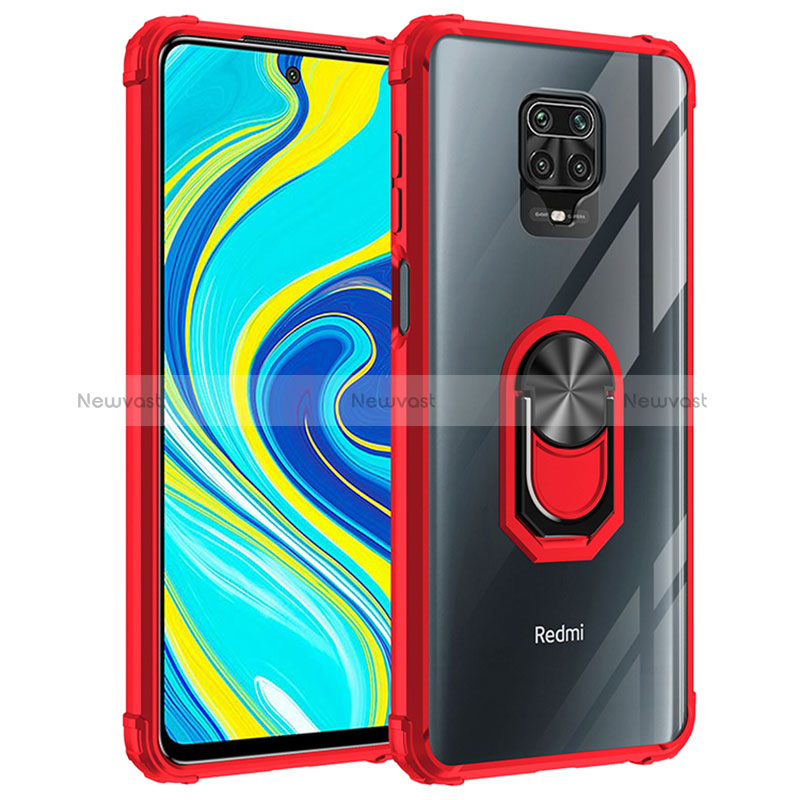 Silicone Matte Finish and Plastic Back Cover Case with Magnetic Finger Ring Stand MQ2 for Xiaomi Redmi Note 9 Pro Max Red