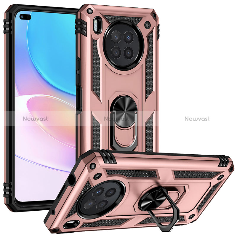 Silicone Matte Finish and Plastic Back Cover Case with Magnetic Finger Ring Stand MQ3 for Huawei Nova 8i