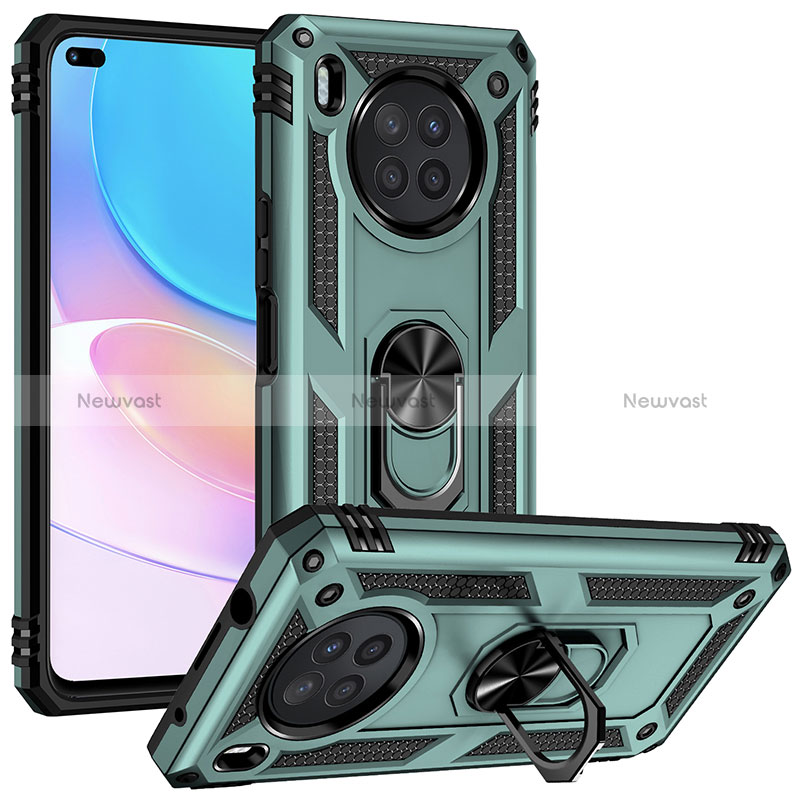 Silicone Matte Finish and Plastic Back Cover Case with Magnetic Finger Ring Stand MQ3 for Huawei Nova 8i Green