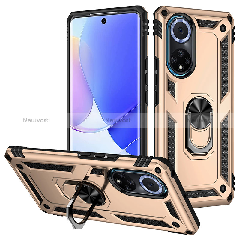 Silicone Matte Finish and Plastic Back Cover Case with Magnetic Finger Ring Stand MQ3 for Huawei Nova 9