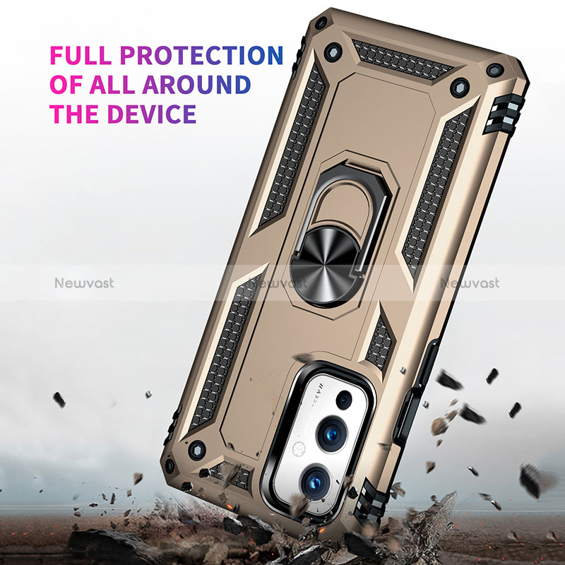 Silicone Matte Finish and Plastic Back Cover Case with Magnetic Finger Ring Stand MQ3 for OnePlus 9 5G