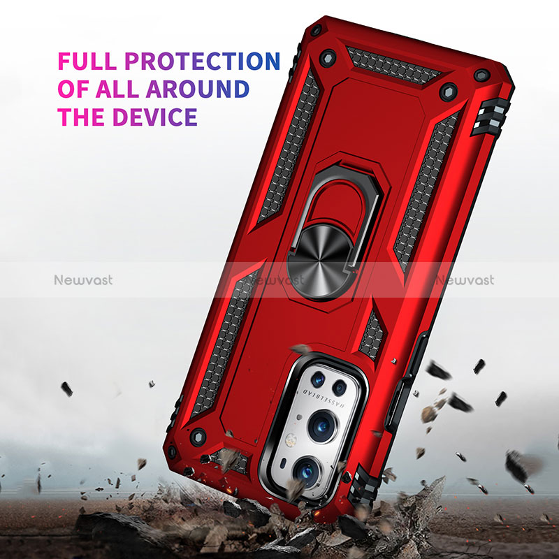 Silicone Matte Finish and Plastic Back Cover Case with Magnetic Finger Ring Stand MQ3 for OnePlus 9 Pro 5G