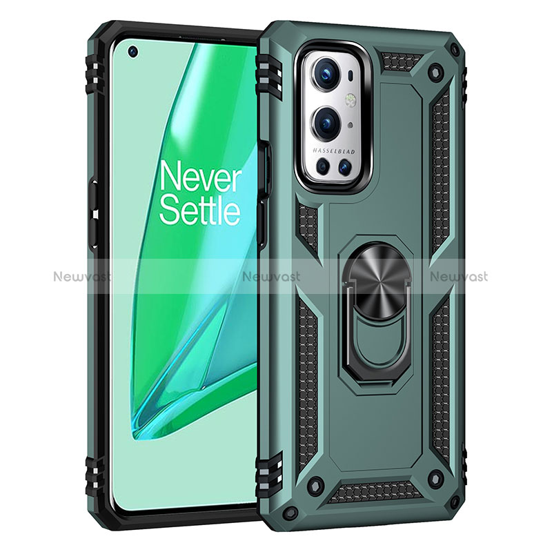 Silicone Matte Finish and Plastic Back Cover Case with Magnetic Finger Ring Stand MQ3 for OnePlus 9 Pro 5G