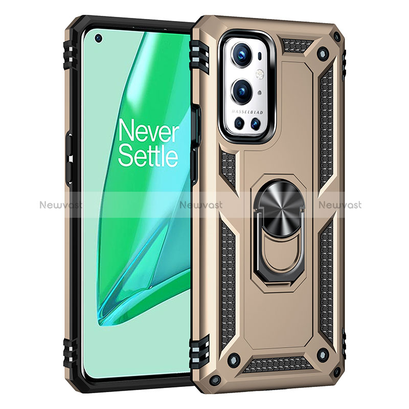 Silicone Matte Finish and Plastic Back Cover Case with Magnetic Finger Ring Stand MQ3 for OnePlus 9 Pro 5G