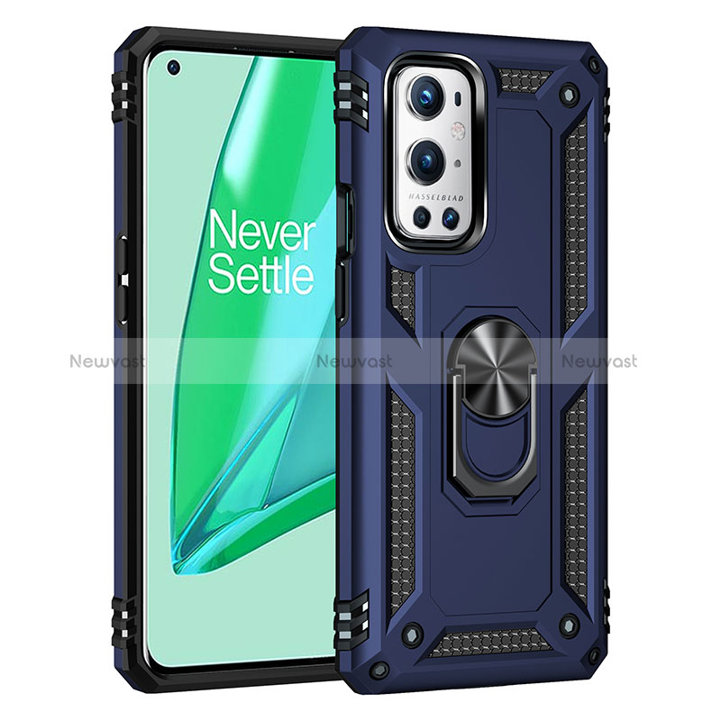 Silicone Matte Finish and Plastic Back Cover Case with Magnetic Finger Ring Stand MQ3 for OnePlus 9 Pro 5G