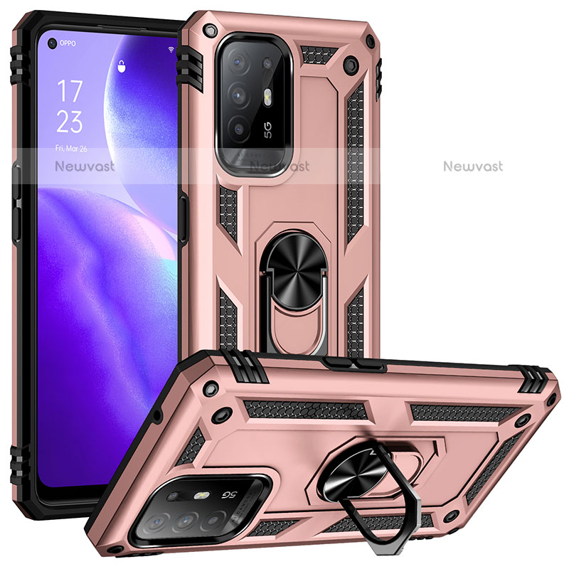 Silicone Matte Finish and Plastic Back Cover Case with Magnetic Finger Ring Stand MQ3 for Oppo A94 5G Rose Gold