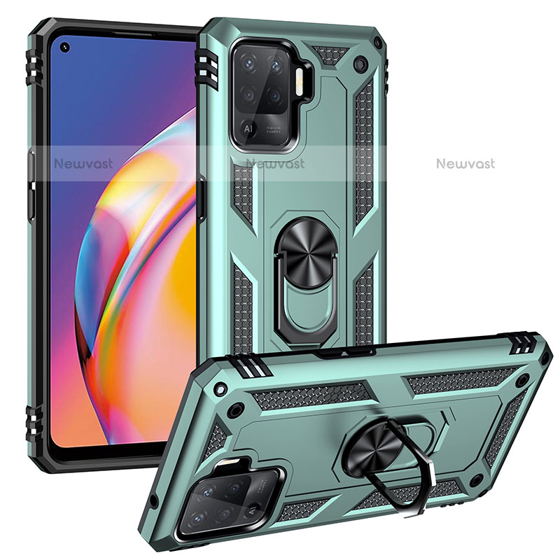 Silicone Matte Finish and Plastic Back Cover Case with Magnetic Finger Ring Stand MQ3 for Oppo F19 Pro Green