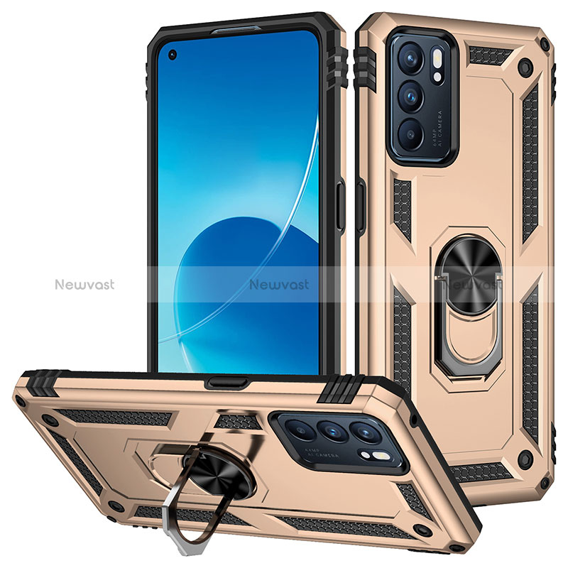 Silicone Matte Finish and Plastic Back Cover Case with Magnetic Finger Ring Stand MQ3 for Oppo Reno6 5G