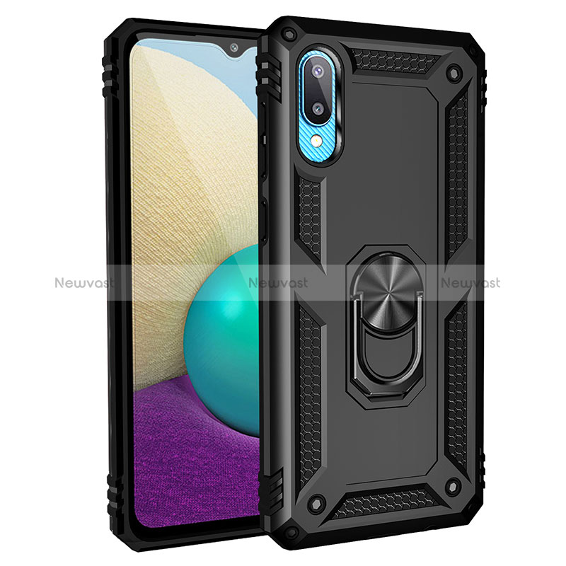 Silicone Matte Finish and Plastic Back Cover Case with Magnetic Finger Ring Stand MQ3 for Samsung Galaxy A02