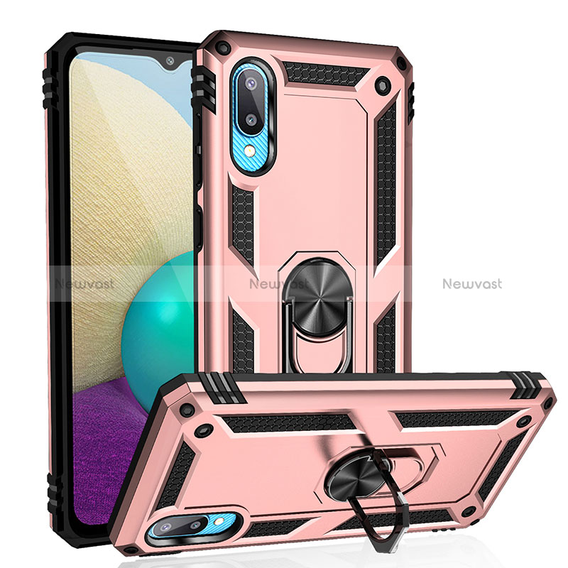 Silicone Matte Finish and Plastic Back Cover Case with Magnetic Finger Ring Stand MQ3 for Samsung Galaxy A02