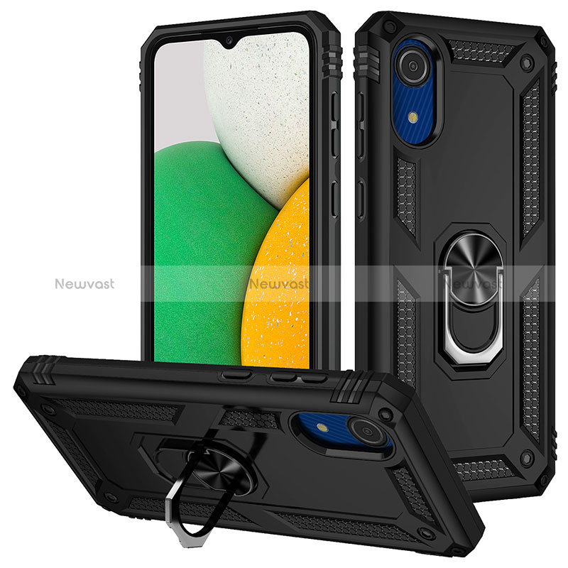 Silicone Matte Finish and Plastic Back Cover Case with Magnetic Finger Ring Stand MQ3 for Samsung Galaxy A03 Core Black