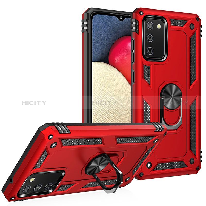 Silicone Matte Finish and Plastic Back Cover Case with Magnetic Finger Ring Stand MQ3 for Samsung Galaxy A03s