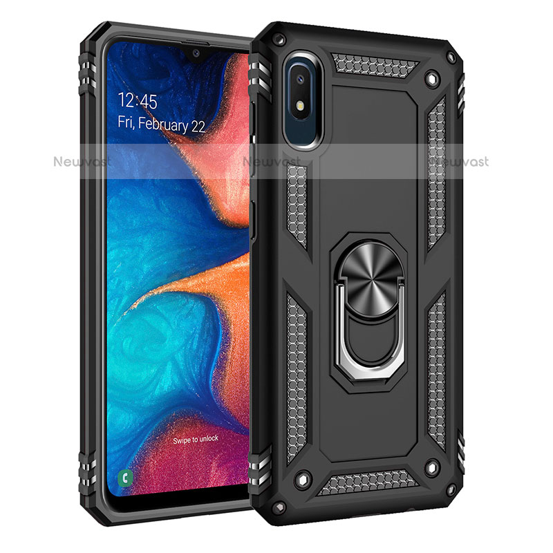 Silicone Matte Finish and Plastic Back Cover Case with Magnetic Finger Ring Stand MQ3 for Samsung Galaxy A10e Black