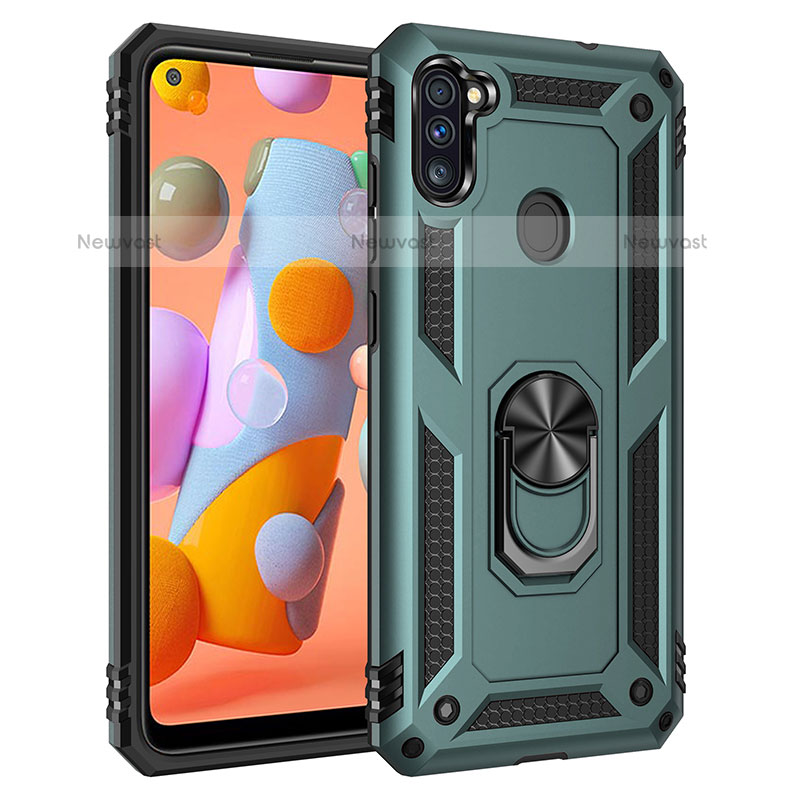 Silicone Matte Finish and Plastic Back Cover Case with Magnetic Finger Ring Stand MQ3 for Samsung Galaxy A11